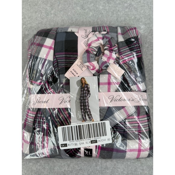 Victoria's Secret Flannel Pajama Set XL‎ Extra Large Plaid Scrunchie NWT - Picture 2 of 6